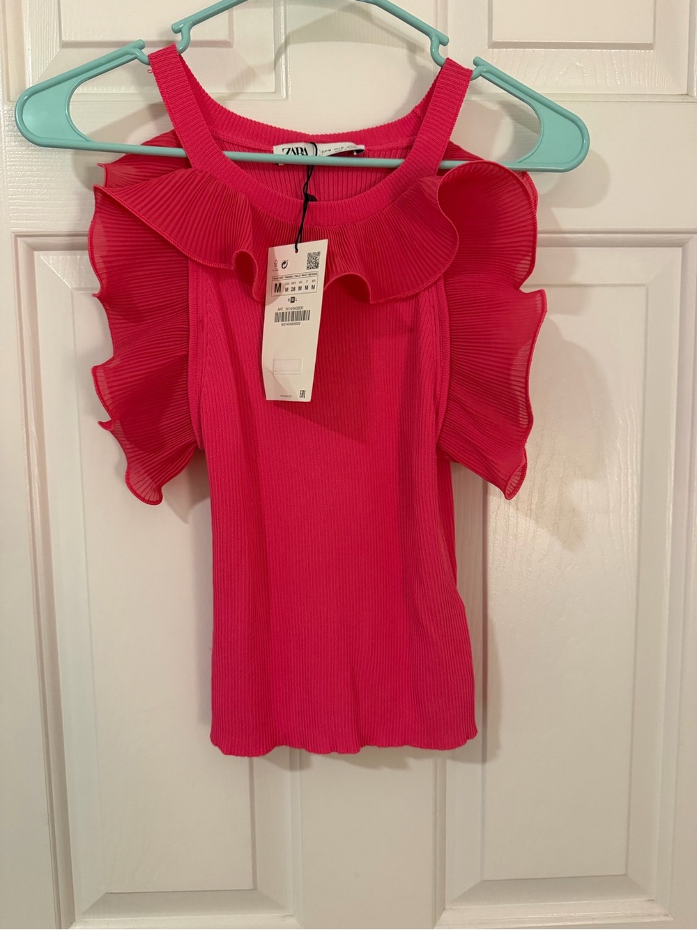 Zara Hot Pink Ruffle-Trim Ribbed Tank - Picture 4 of 6